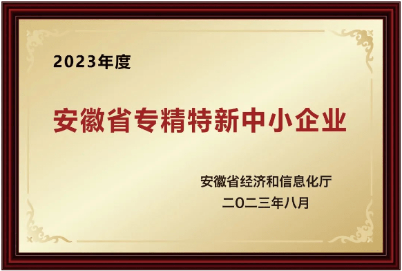 安徽省“專精特新“中小企業(yè)榮譽(yù)稱號